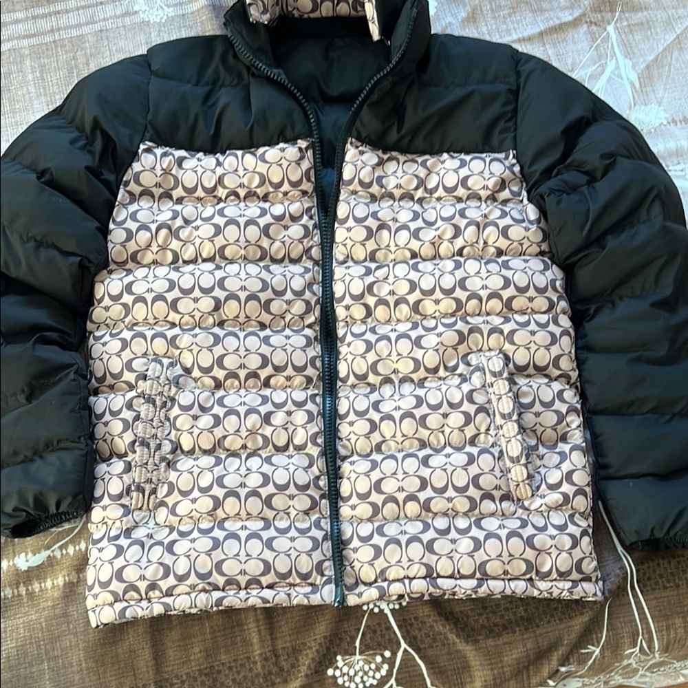 Coach Black and Cream Puffer Jacket